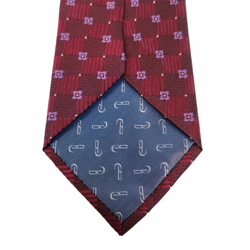 BELISI Gingham Floral Burgundy Silk Power‎ Tie Handmade Wide Patterned Jacquard